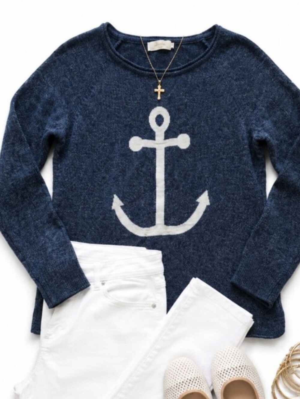 Nautical Anchor Knit Sweater Preppy Coastal Classic Capsule - Picture 2 of 5